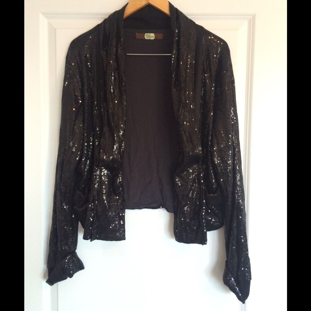 Black Sequin Open-Front Women's Jacket